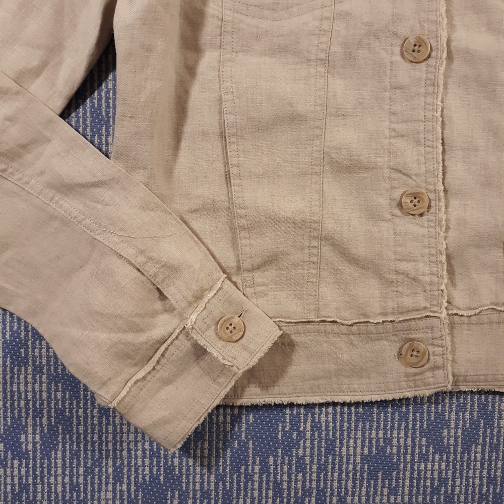 Tommy Bahama Two Palms Linen Shirt Jacket Womens Small Raw Edge Button Up Beige - Picture 4 of 10